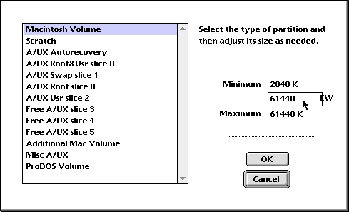 Partition Type Dialog